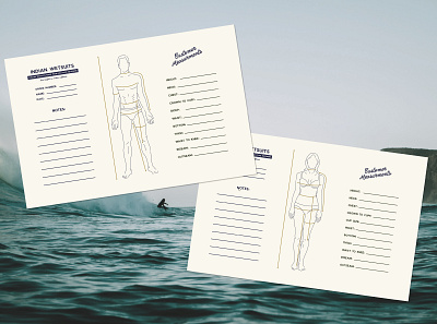 Indian Wetsuits Measurement Cards adventure branding card design surf tailor