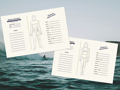 Indian Wetsuits Measurement Cards