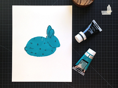 Lil Bun 2 color ink linocut printing