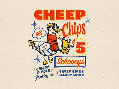 Cheep as Chips apparel beach bird illustration sea seagull signwriting texture tshirt typography vintage