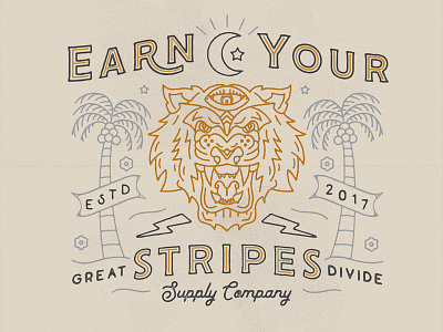 Earn Your Stripes illustration layout linework logo monoline rustic texture tiger tshirt type typography vintage
