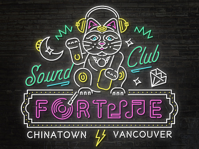 Lucky DJ Fortune Cat Neon