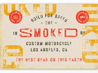 Smoked Custom Motorcycle badge branding classic label logo logotype retro texture typography vintage