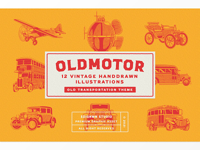 Oldmotor Vintage Illustrations badge branding illustration label logo logotype packaging retro transportation typography vintage