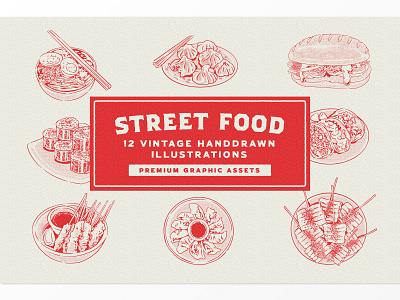 Street Food Illustrations badge branding illustration label logo logotype packaging retro vintage