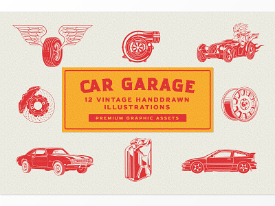 Car Garage Illustrations badge branding illustration label logo logotype packaging retro vintage