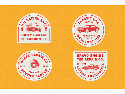 Car Garage Badges badge branding illustration label logo logotype packaging retro vintage