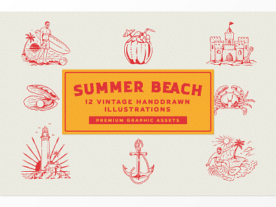 Summer Beach Illustrations badge branding illustration label logo logotype packaging retro vintage
