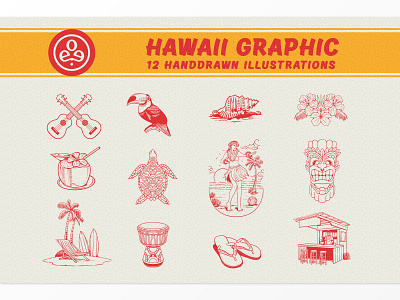Hawaii Graphic Illustrations badge beach branding hawaii illustration label logo logotype packaging summer