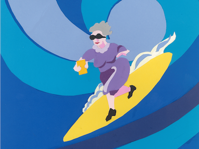 Surfing Grandma coffee cut paper