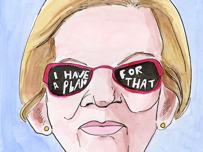 "I have a plan for that" democrat elizabethwarren illustration penandink presidentialcandidate watercolor