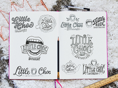 Little Choc Logo Sketches branding customtype design drawing hand lettering handdrawn handlettering handmade illustration lettering logo logodesign sketchbook sketches type typography