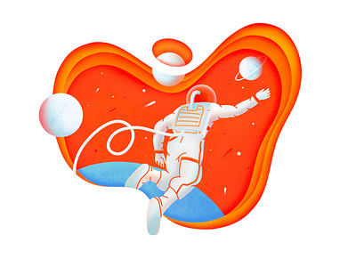 Reaching Astronaut astronaut astronomy blue clean ui depth flying futuristic galaxy illustration orange outer space planet procreate reaching out retro space spaceman tomorrowland ui web illustration