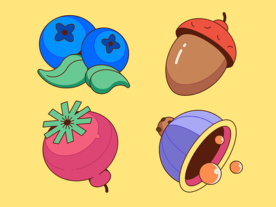 Plants icons set / Nature illustrations acorn affinitydesigner art berry blue blueberry cool colors creative icons set illustration nature orange perfect perfect forms perfect pixel plants purple rose story vector illustration