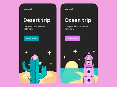 Nature illustrations affinitydesigner banner design cactus desert illustration lighthouse mobile nature ocean perfect banner perfect colors perfect pixel plants sunset templates tourism travel trip ui viewst