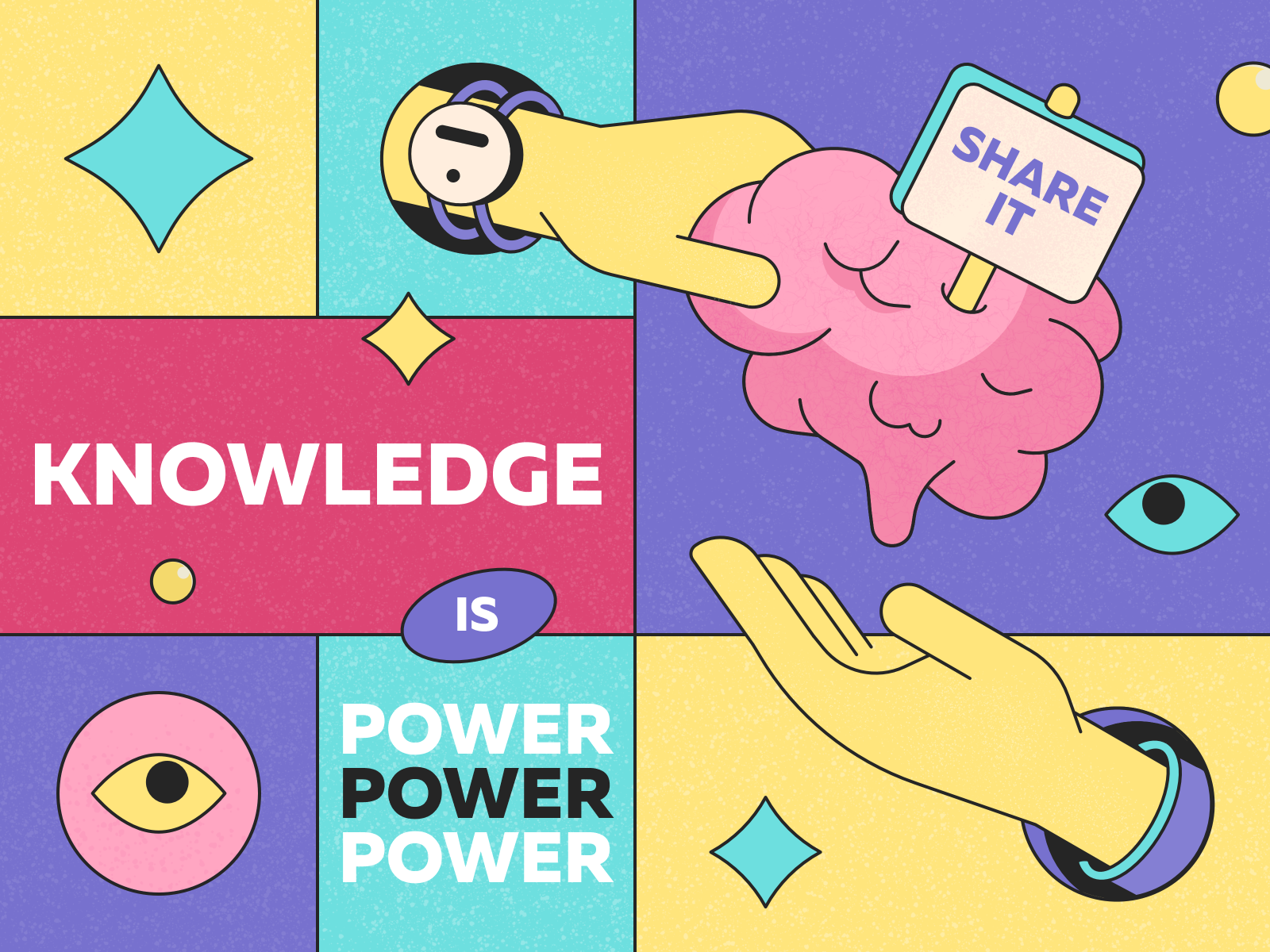Knowledge is power - Illustration for the Thinkific affinitydesigner brain bright colors colors combinations creative illustration digital illustration education illustrations graphic design illustration knowledge perfect colors perfect pixel texture texture illustration trend illustrations vector illustration yellow