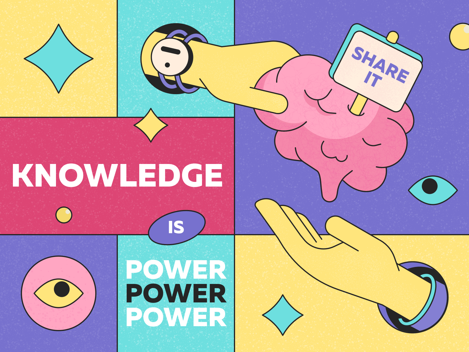 Knowledge is power - Illustration for the Thinkific education illustrations colors combinations yellow affinitydesigner trend illustrations creative illustration bright colors digital illustration knowledge brain texture illustration texture perfect pixel perfect colors graphic design vector illustration illustration