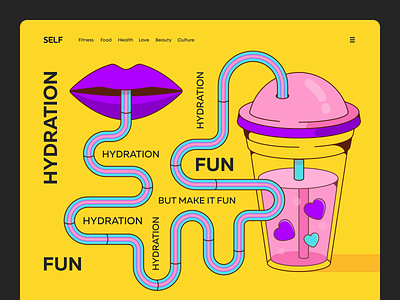 Refreshing Drinks | article cover illustration bright colours cover article cup digital illustration drink glassful graphic design healthy life illustration lips magazine illustration perfect colors perfect pixel purple ui illustration vector illustration web web design web illustration yellow