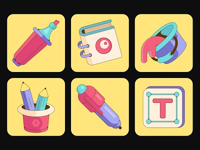 Illustration set | Design, creativity and art icons art illustration book bucket design illustration fill graphic editor icons icons icons set illustration marker notebook paints pen pencil perfect colors perfect pixel typography ui illustrations vector illustration web illustration