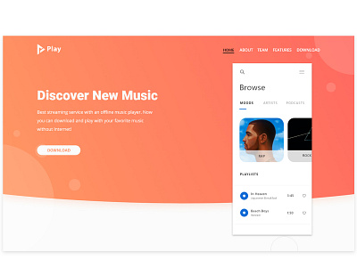 music app landing page