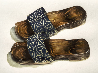 Japanese Slippers footwear hand drawn illustration ink shoes sketch sketchaday slippers watercolor 日本で