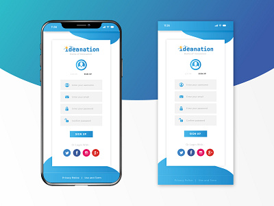 Sign Up Screen for Ideanation Apps Home Of Innovation