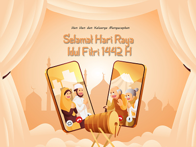 Happy Eid Mubarak 1442 h branding clean corona design eidmubarak idul fitri poster art ramadhan
