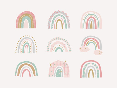 Rainbow Doodle Pack | Cute Pastel Stickers in PNG, PSD & Vector adobe design design element doodle doodle art graphic illustration illustrator kawaii kit pack pastel photoshop pink png psd rainbow set sticker vector