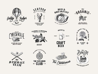 Retro Small Business Logo & Badge Set | Vintage Illustrations