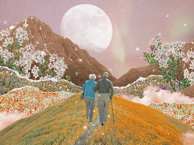 Surreal Eternal Love Digital Art | Collage Landscape Background aesthetic background collage couple design digital art escapism eternal love floral graphic design illustration imaginative landscape magical realism remix retro sticker surreal vintage wallpaper