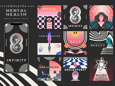Spiritual & Psychedelic Illustrations | Opt Art Template Set