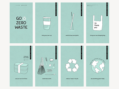 Sustainability & Zero Waste Lifestyle | Social Media Set blank space collection copy space design digital art download go green graphic graphic design illustration instagram story instagram template psd recycle save the planet sustainability template vector waste management zero waste