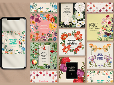 Vintage Floral Frames & Backgrounds| Social Media Post Templates