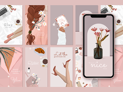 Aesthetic Illustration Social Media Story | Feminine Templates aesthetic aesthetic wallpaper design digital art editable feminine style girl power graphic graphic design illustration influencer instagram post mobile screen mockup mobile wallpaper psd social media social media girlboss social media stories template vector