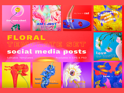 Surreal Abstract Flower Digital Art | Neon Templates abstract aesthetic background branding colorful digital art drooping editable floral background floral template flower graphic design illustration melting neon pop of color psd quotes social media post surreal template