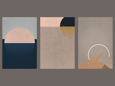 Retro Minimal Landscape Poster Set advertisement aesthetic digital art geometric graphic design illustration landscape minimal nature neutral photoshop poster poster mockup poster template psd retro sunset vector vintage poster wallpapers