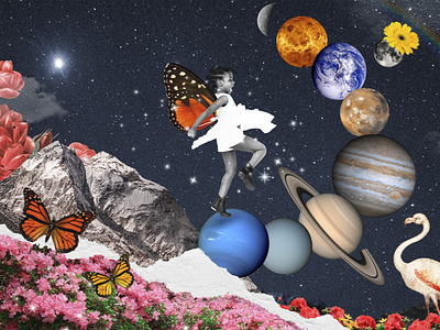 Imaginative Outer Space + Nature | Collage Art Inspiration aesthetic animal butterfly collage collage art design digital art floral girl graphic illustration imaginative landscape magical realism mixed media png psd solar system surreal vintage