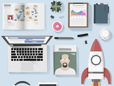 Free | Workspace Vector Featuring Laptop & Rocket