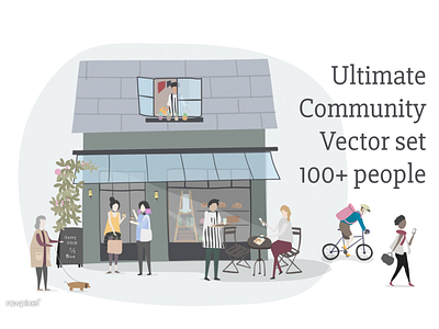 Let's create the community characters community daily icons illustration life neighborhood people shops society technology vector