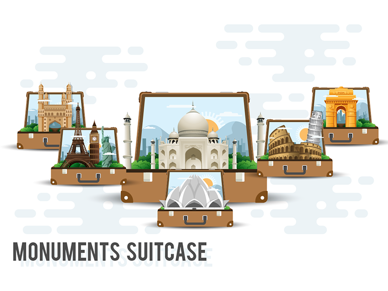 Monuments Suitcase monuments illustration