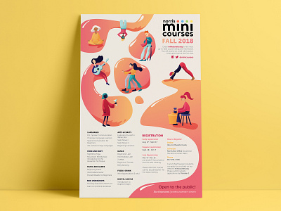 Fall Mini Courses art class autumn college colorful dancing design fall flat design guitar illustration illustrator knitting meditation photography poster poster design pottery warm wine tasting yoga