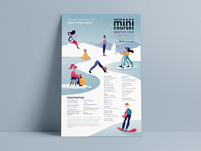Winter Mini Courses class college colorful courses dancing flat illustration illustration knitting meditation music music art people poster design pottery seasons snow snowing speaking winter yoga