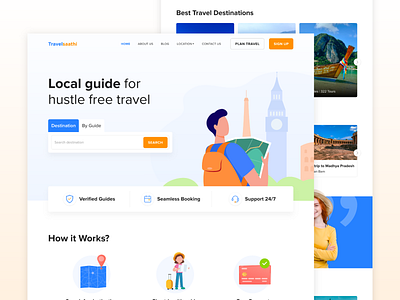 Travelsaathi - Guide booking website booking clean homepage illustrations travel travel website ui ui design website website design