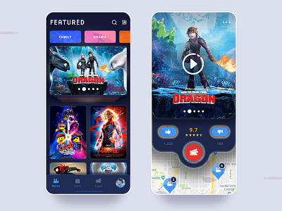 Movie App Reimagined android app app design cards ios map menu menu bar movie movie app movies ux ui