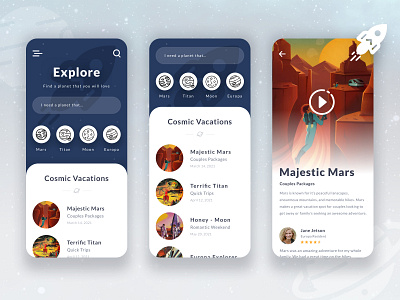 Cosmic Vacations app booking booking app ios ios app space space app space travel travel travel app vacation vacation app vector