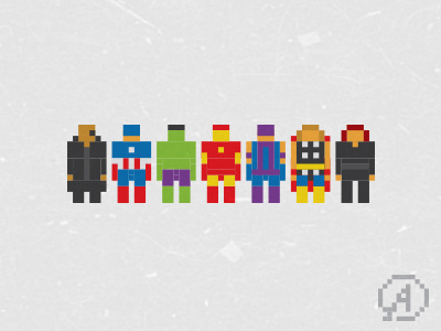 The Avengers 90s anime color heroes icon mini pixel project tiny