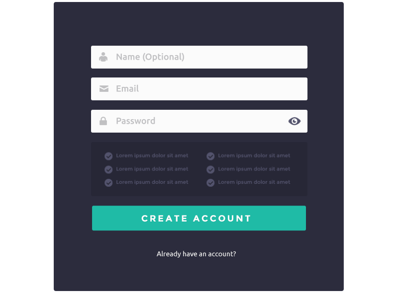 Create Account - AE test ui ux