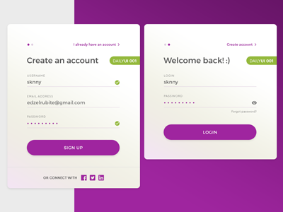 Daily UI 001 account dailyui design login signup ui