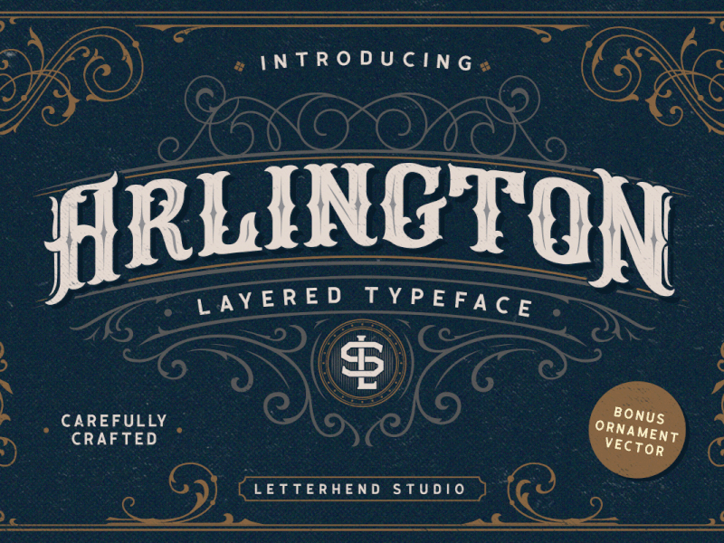 Arlington Layered Font & Ornaments vector