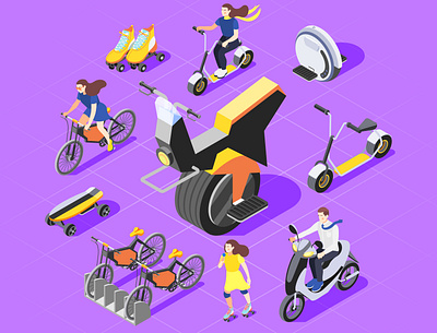 Personal transport isometric composition illustration isometric personal transport vector